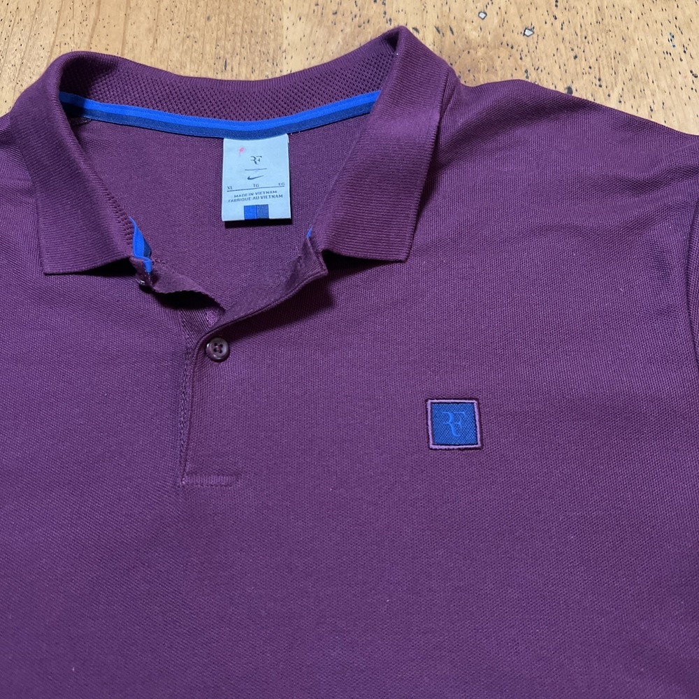 Nike Roger Federer RF Rare Men US Open Tennis Polo Shirt Xl Maroon Golf Measure